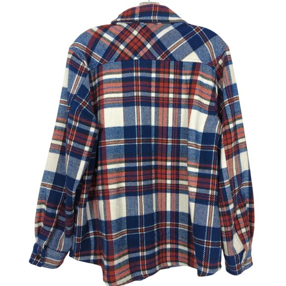 Eco Threads Plaid Flannel Women's Shirt Size L Blue Red White Snap Front soft - Picture 2 of 16